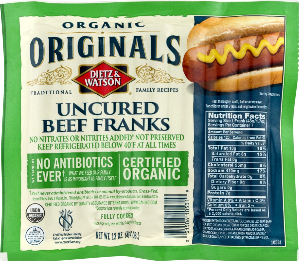 slide 10 of 11, Dietz & Watson Originals - Organic Beef Franks, 12 oz