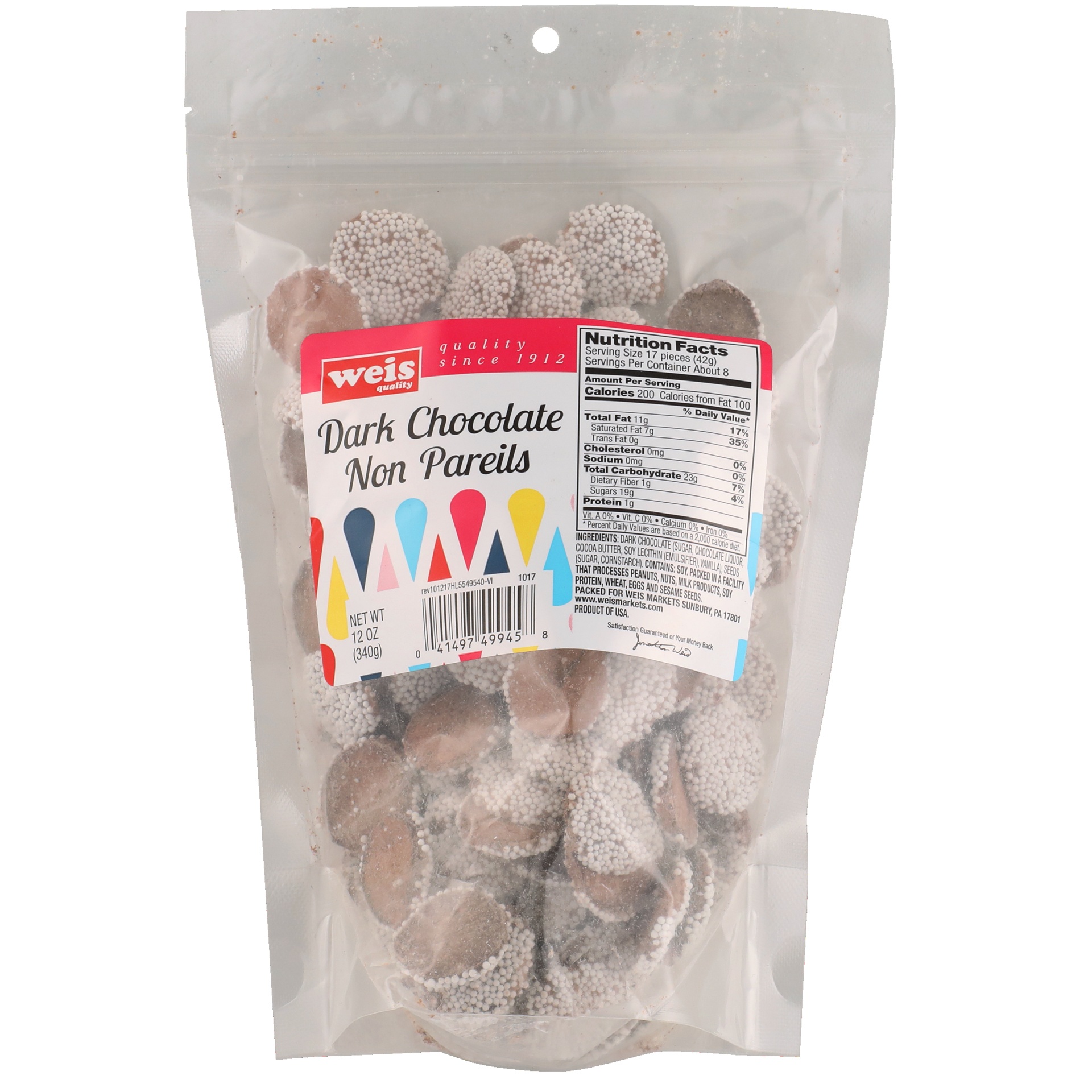 slide 1 of 1, Weis Quality Dark Chocolate Nonpareils, 12 oz