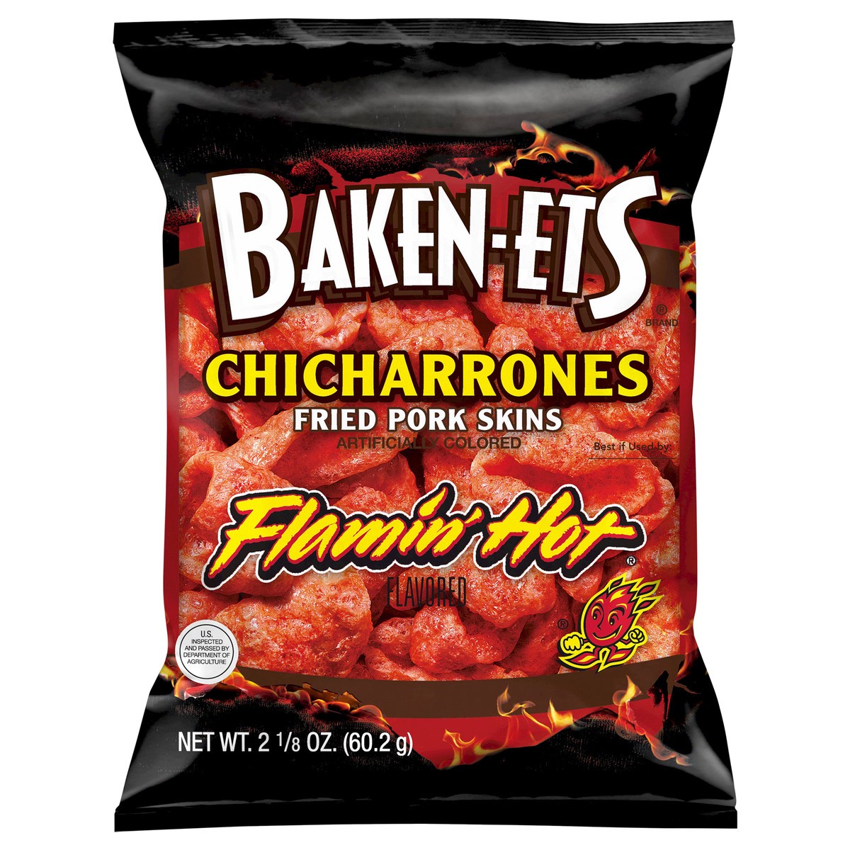 slide 1 of 9, Baken-ets Chicharrones Flavored Fried Pork Skins Flamin' Hot 2 1/8 Oz, 2.12 oz