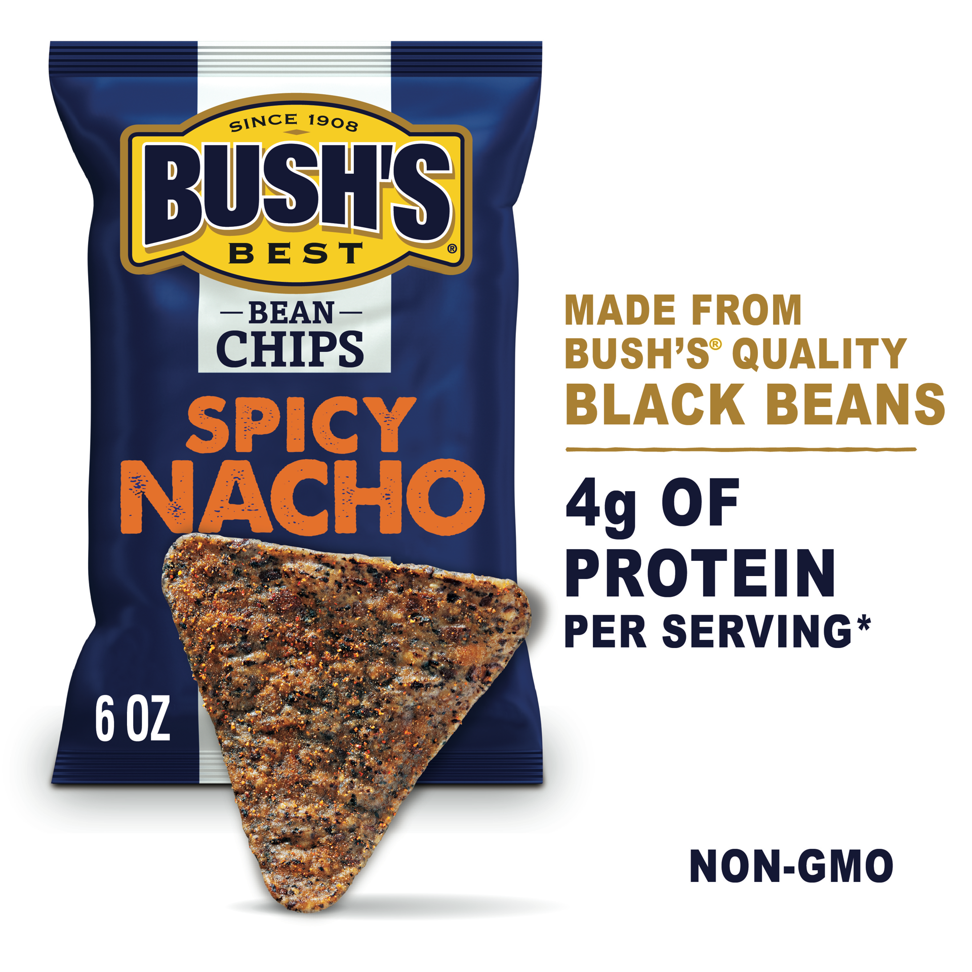 slide 1 of 4, Bush's Best Bush's Spicy Nacho Bean Chips 6 oz pouch, 6 oz