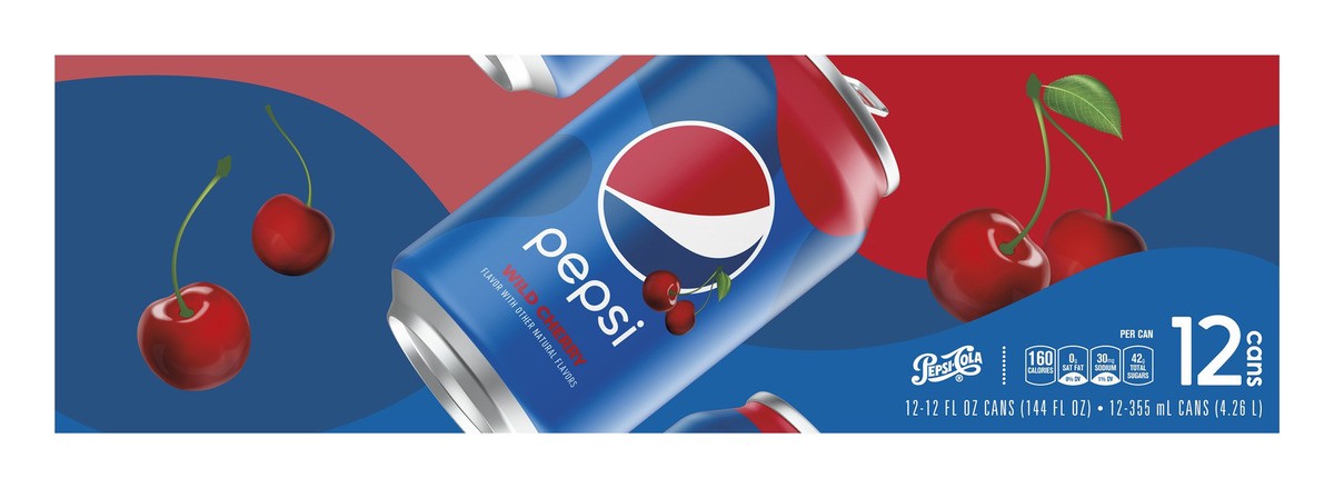 slide 1 of 4, Pepsi Soda Wild Cherry 12 Fl Oz, 12 Count, 12 ct; 12 fl oz