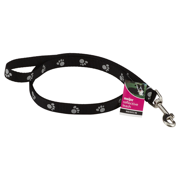 slide 1 of 1, Meijer Dog Leash, Reflective Paw Print, Black, Medium, MED