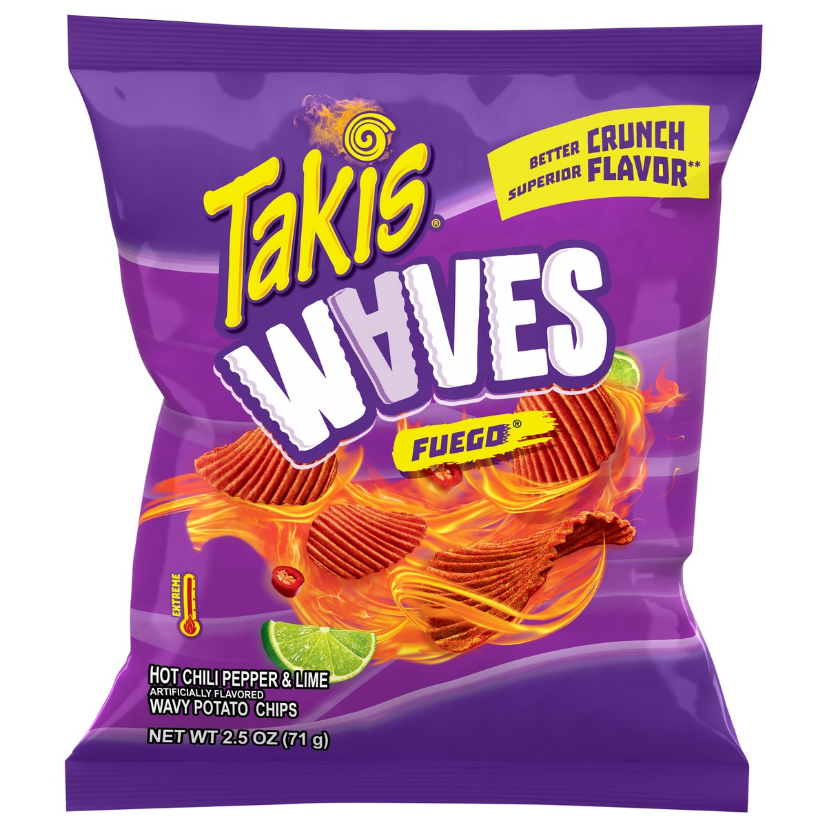 slide 1 of 7, Takis Waves Extreme Fuego Wavy Potato Chips 2.5 oz, 2.5 oz