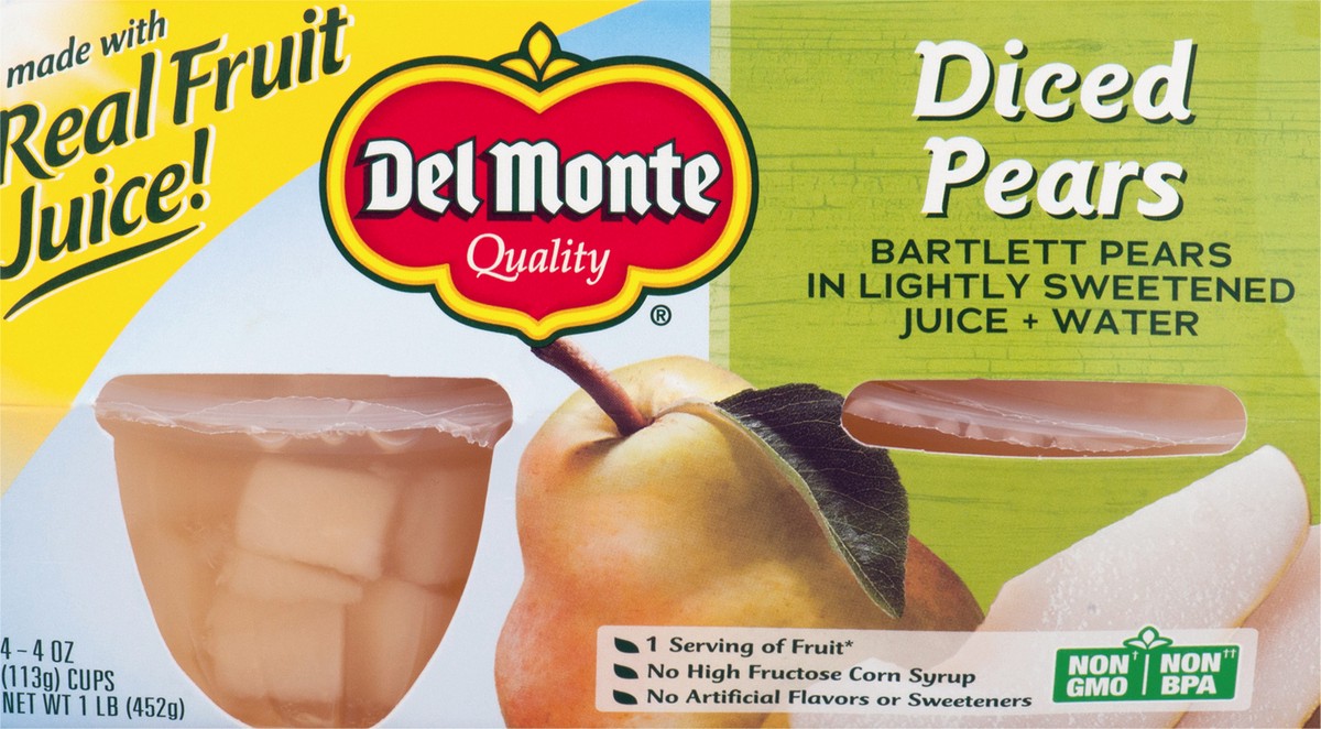 slide 1 of 12, Del Monte Diced Diced Pears 4 ea, 4 ct; 4 oz