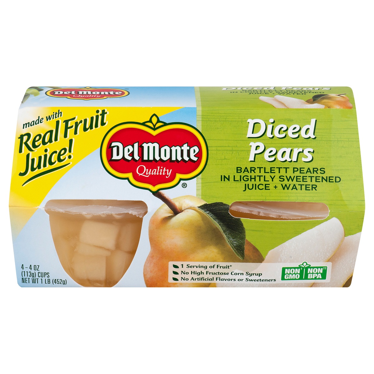 slide 1 of 4, Del Monte Diced Pears In Light Syrup Fruit Cups, 4 ct; 4 oz