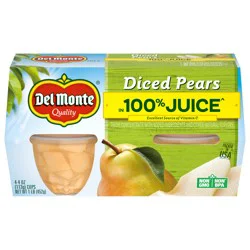 Del Monte Diced Pears in 100% Juice, 4 oz Cup (Pack of 4)