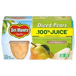 Del Monte Diced Pears in 100% Juice, 4 oz Cup (Pack of 4)