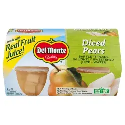 Del Monte Diced Pears In 100% Juice Fruit Cups 4pk - 4oz