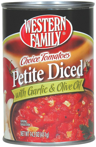 slide 1 of 1, Western Family Tom Diced with Garlic And Oli, 14.5 oz