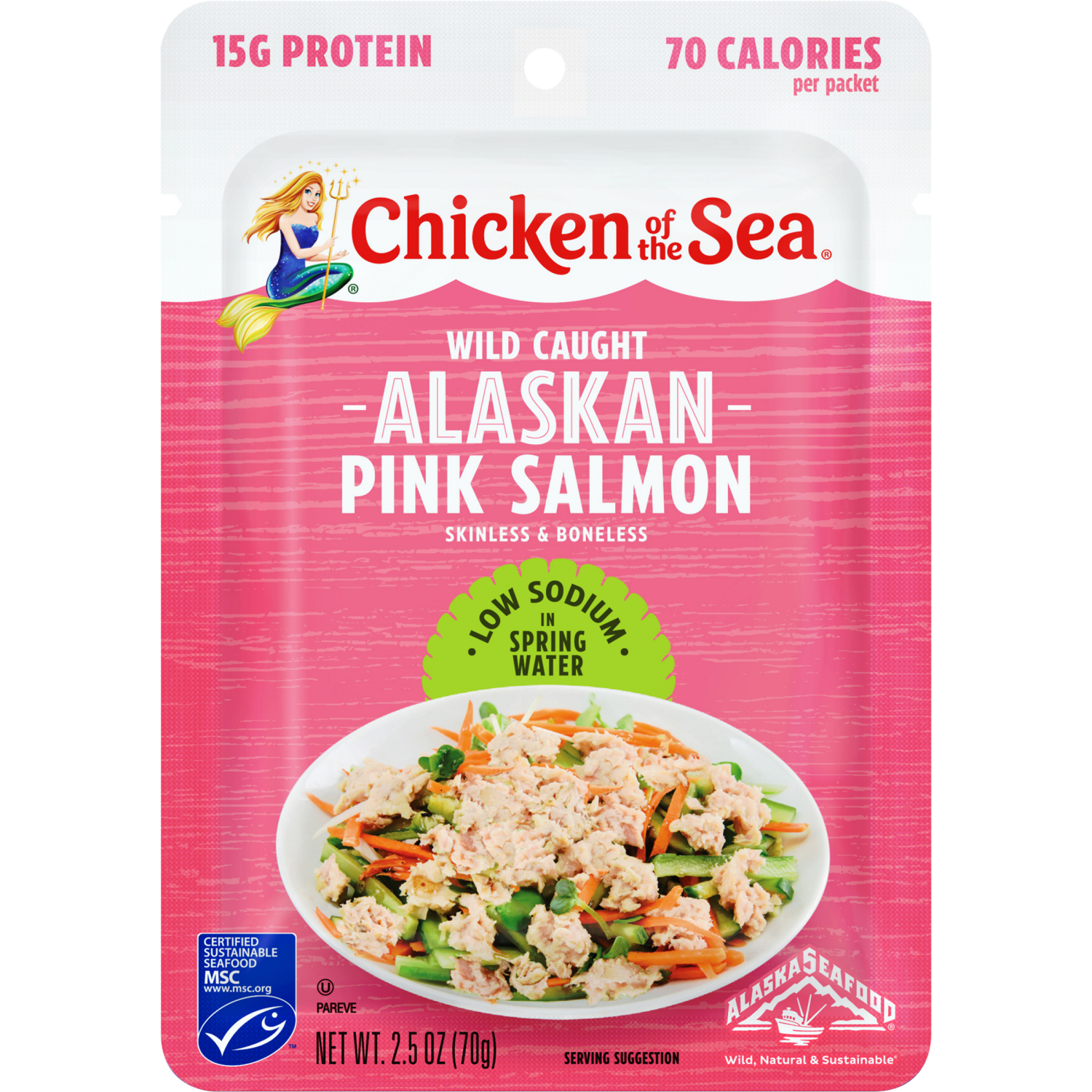 slide 1 of 3, Chicken of the Sea Wild Caught Alaskan Pink Salmon in Spring Water Packet, Low Sodium 2.5 oz, 2.5 oz