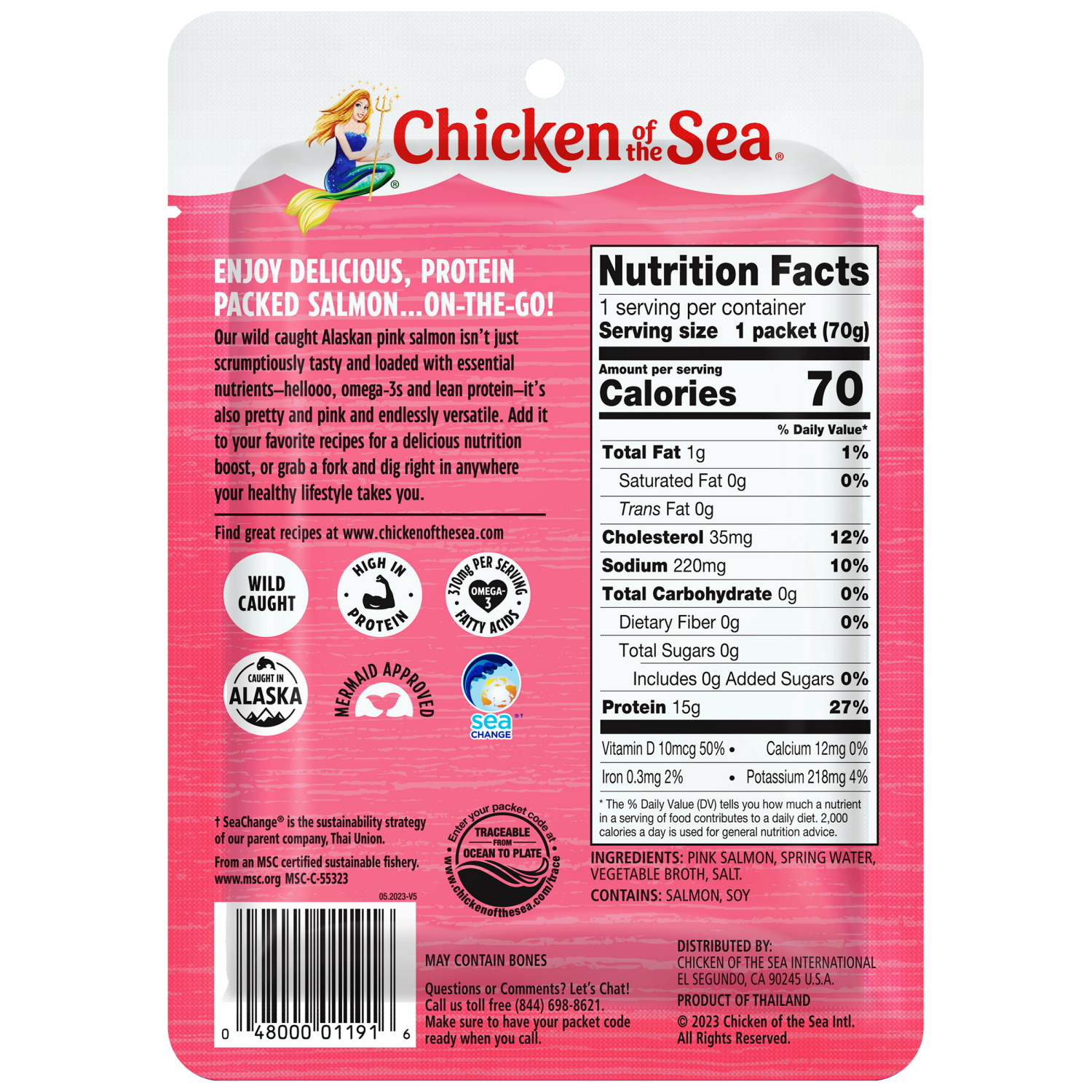 slide 6 of 8, Chicken of the Sea Wild Caught Alaskan Pink Salmon in Spring Water Packet 2.5 oz, 2.5 oz
