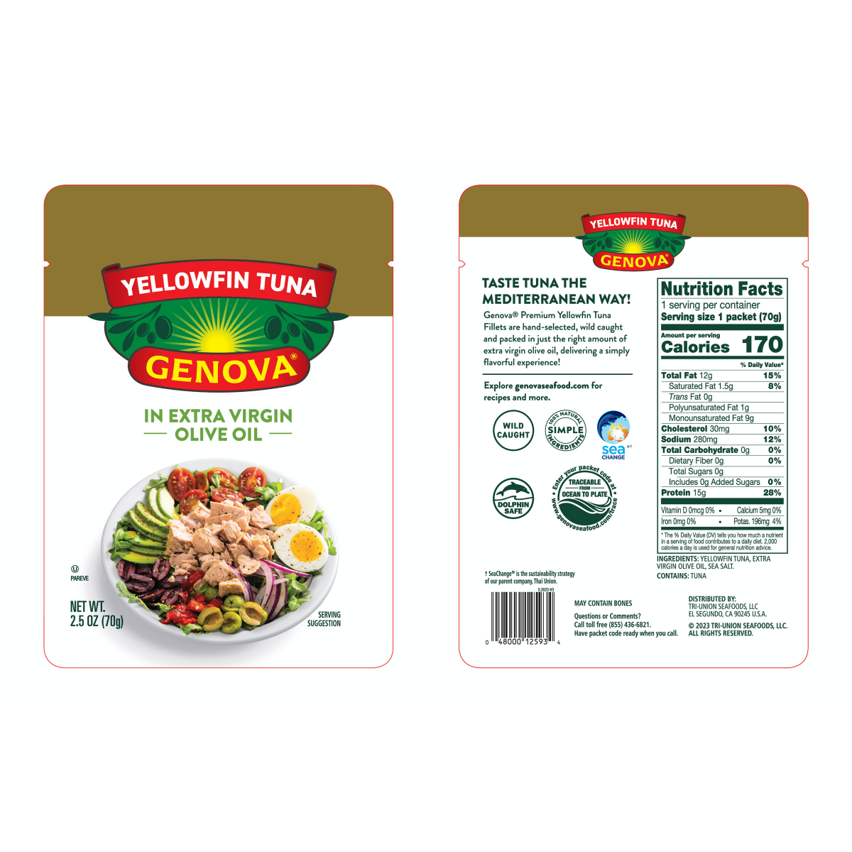 slide 2 of 2, Genova Premium Yellowfin Tuna in Extra Virgin Olive Packet 2.5 oz, 2.5 oz