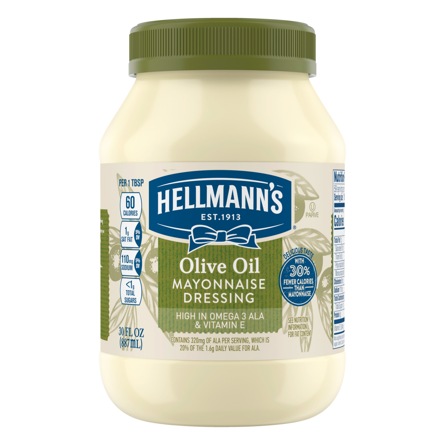 slide 6 of 8, Hellmann's Mayonnaise Dressing with Olive Oil Mayo 30 oz, 30 fl oz