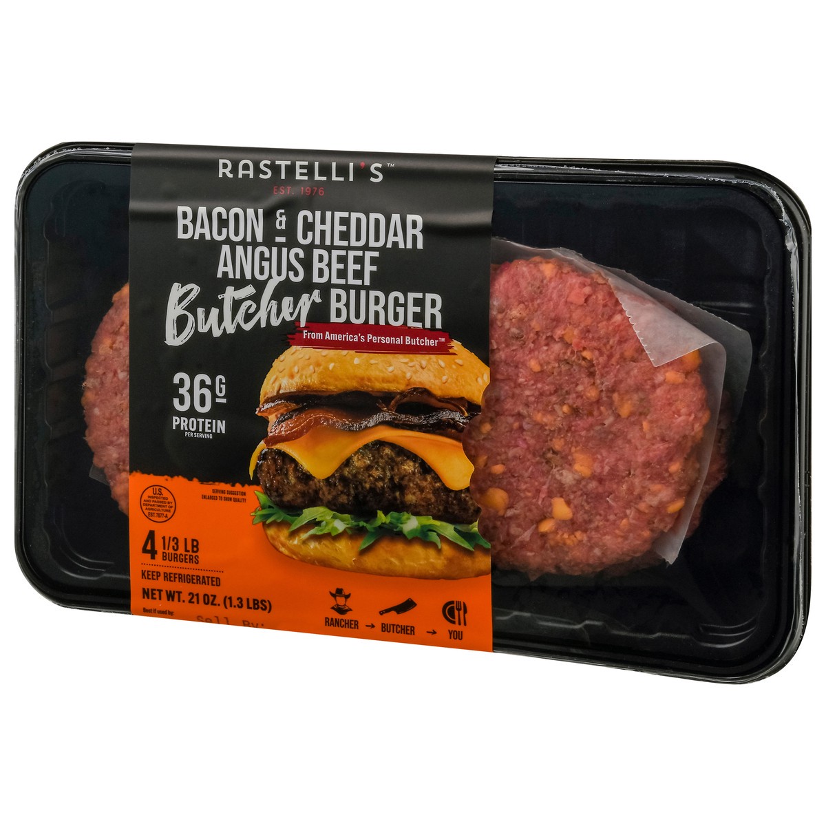 slide 4 of 4, Rastelli's Butcher Angus Beef Bacon & Cheddar Burger 4 - 0.33 lb Burgers, 4 ct