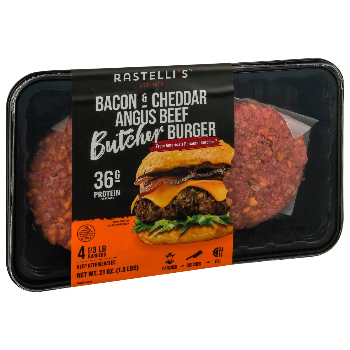 slide 3 of 4, Rastelli's Butcher Angus Beef Bacon & Cheddar Burger 4 - 0.33 lb Burgers, 4 ct