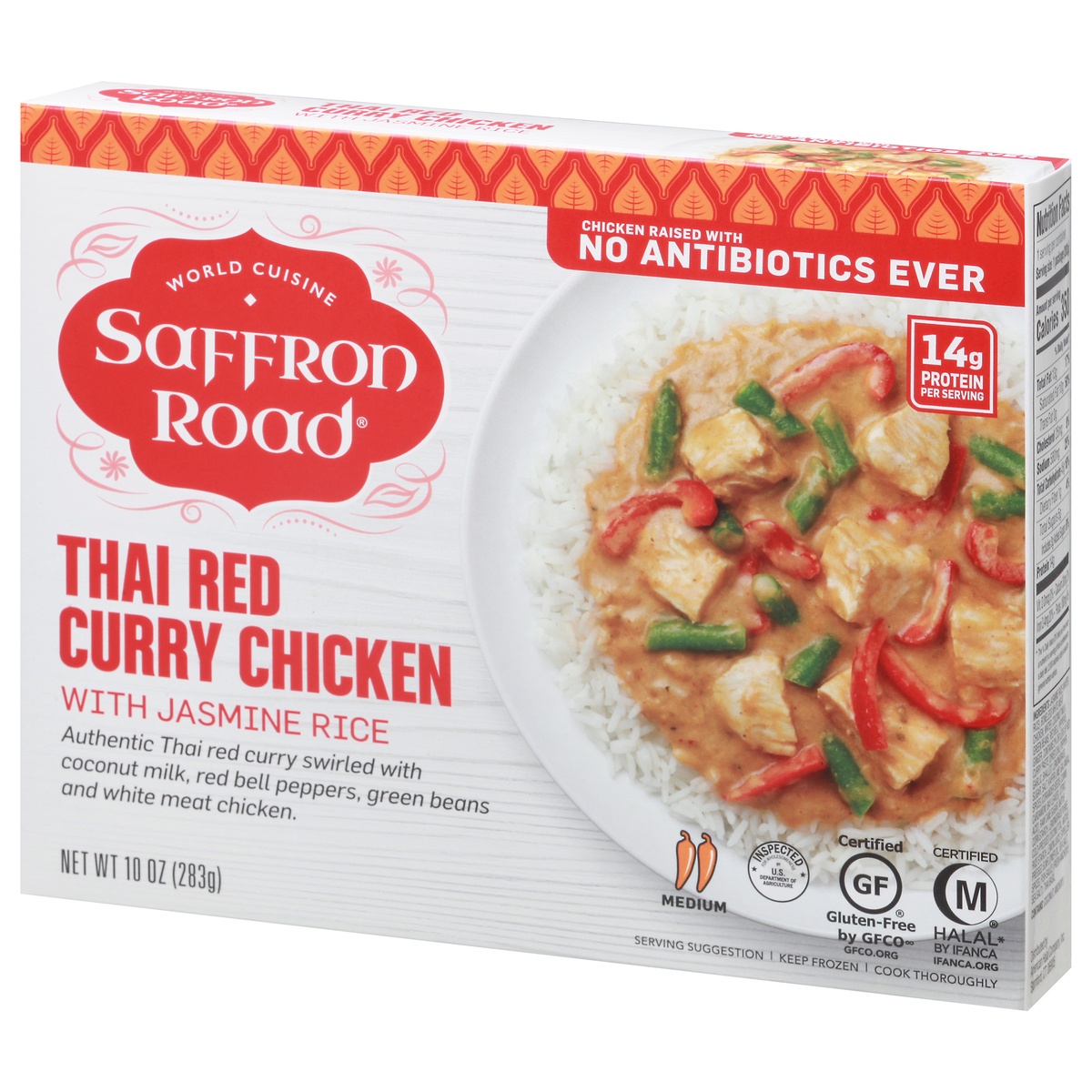 slide 3 of 9, Saffron Road Thai Red Curry Chicken With Jasmine Rice Frozen Entree, 10 oz
