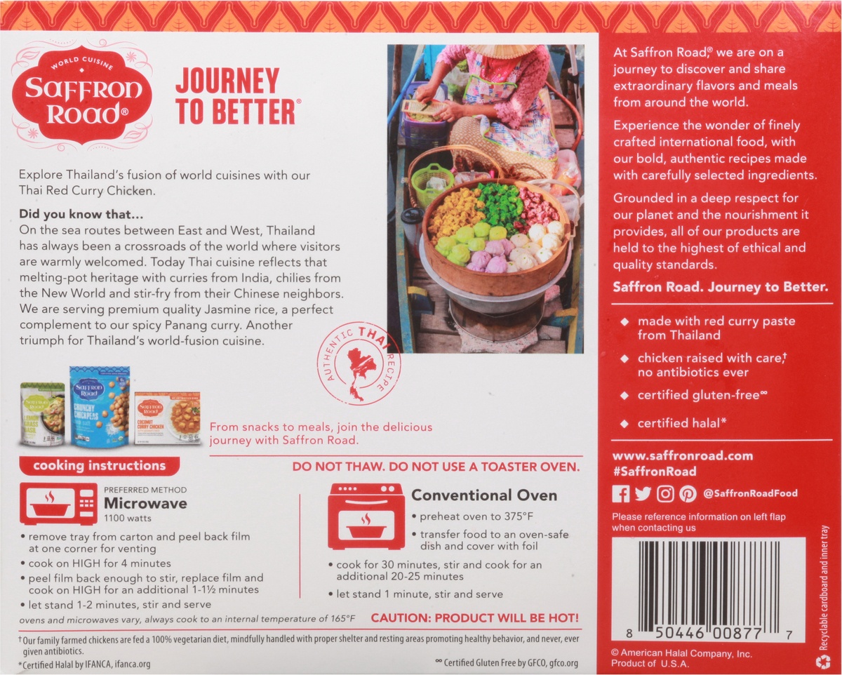 slide 4 of 9, Saffron Road Thai Red Curry Chicken With Jasmine Rice Frozen Entree, 10 oz