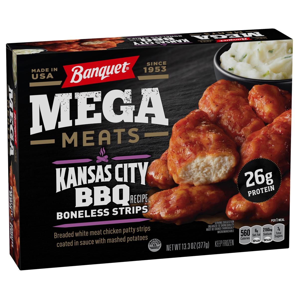 slide 3 of 9, Banquet Mega Meats Kansas City BBQ Recipe Boneless Strips 13.3 oz, 13.3 oz