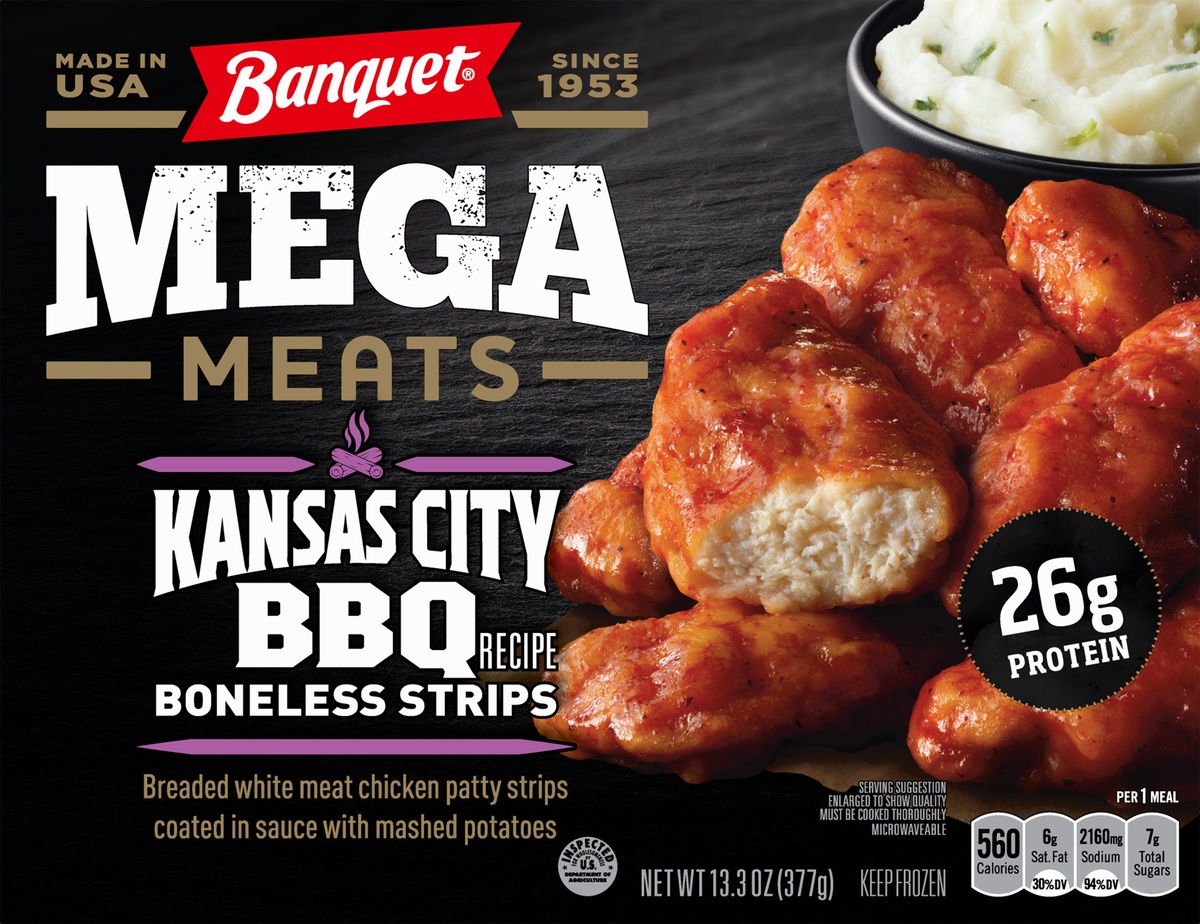 slide 4 of 9, Banquet Mega Meats Kansas City BBQ Recipe Boneless Strips 13.3 oz, 13.3 oz