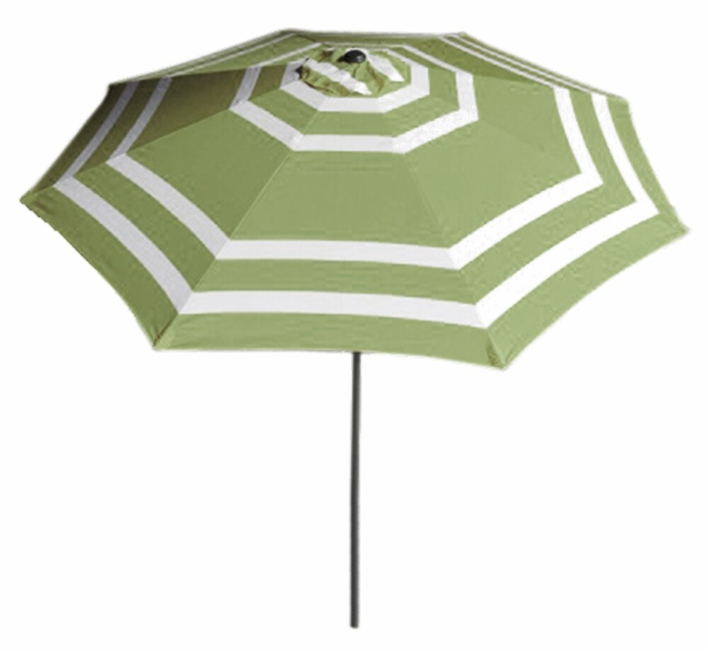 slide 1 of 1, Umbrella Olv Green White Stripe, 9 ft