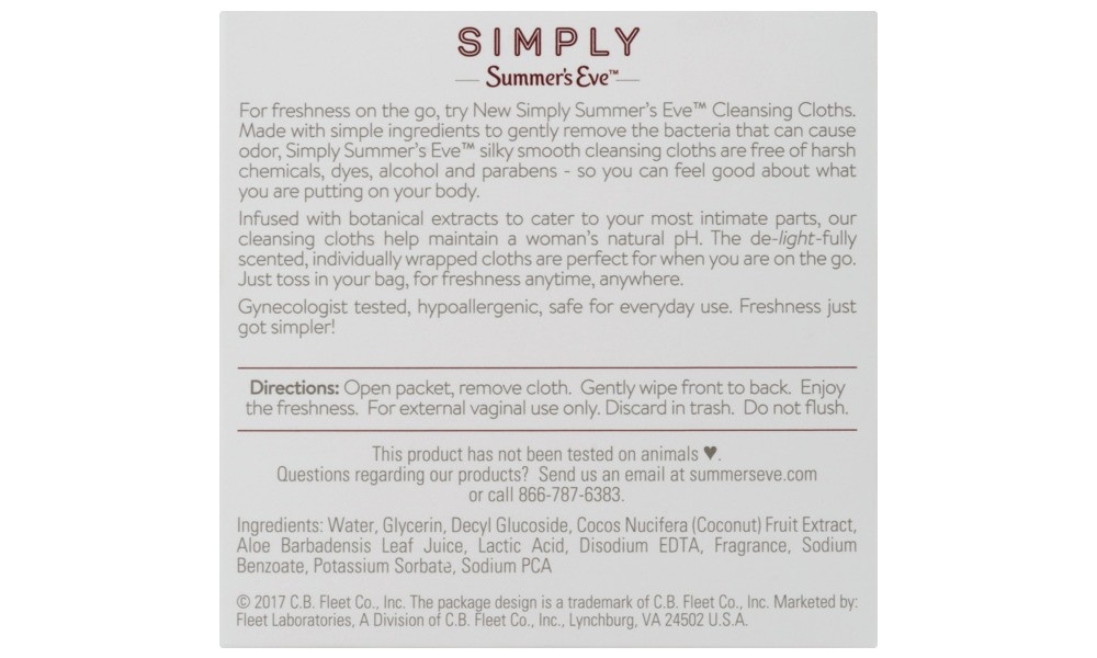 slide 2 of 3, Prestige Brands, Inc. Simply Summer's Eve Cleansing Cloths Coconut Water, 14 ct