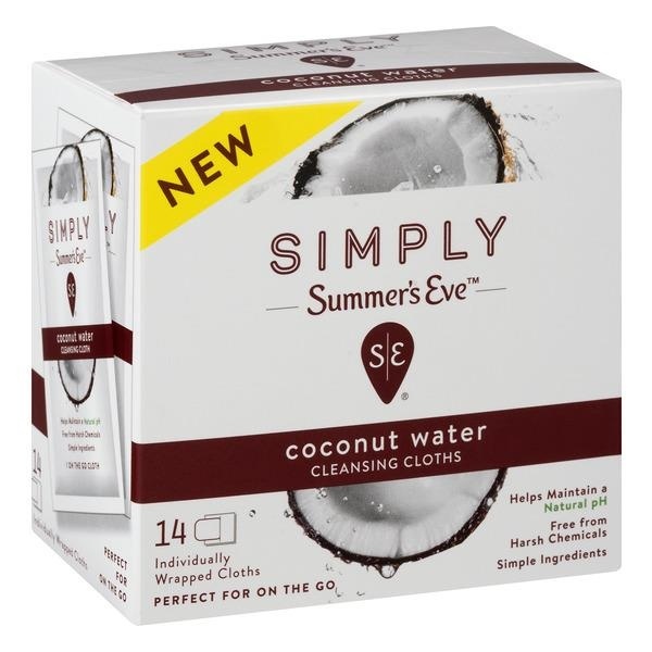 slide 1 of 3, Prestige Brands, Inc. Simply Summer's Eve Cleansing Cloths Coconut Water, 14 ct