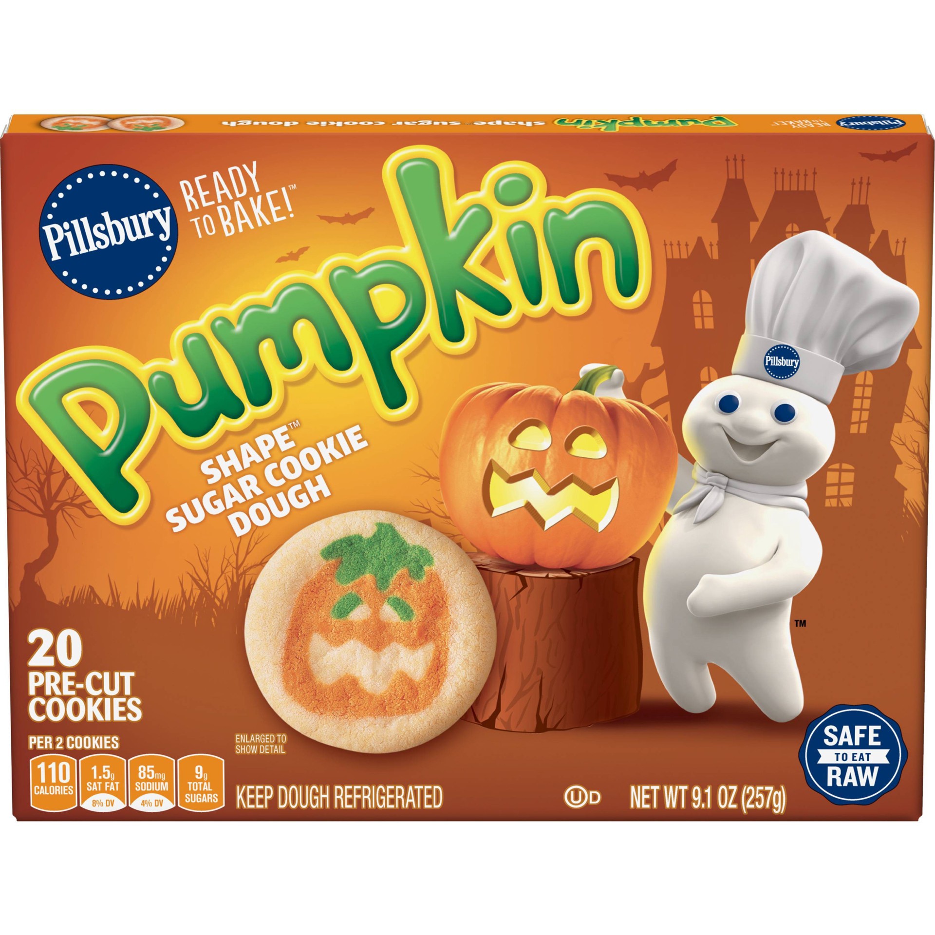 slide 1 of 1, Pillsbury Ready-to-Bake Pumpkin Shape Sugar Cookie Dough - 9.1oz/20ct - Halloween, 20 ct