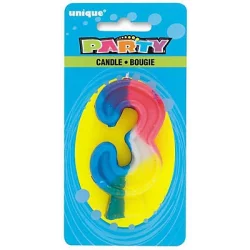Unique Industries Rainbow Party Candle Numeral 3