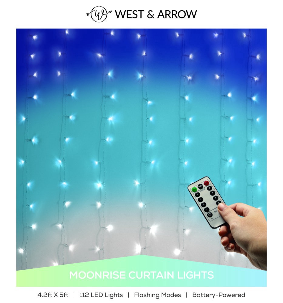 slide 1 of 1, LED Moonrise Ombre Curtain Lights with Remote, 1 ct