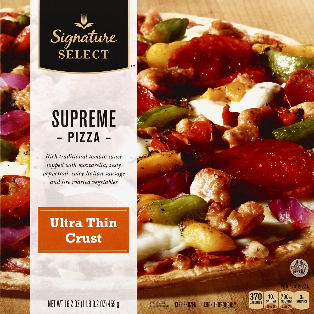 slide 4 of 7, Signature SELECT Pizza Ultra Thin Crust Supreme Frozen - 16.2 Oz, 