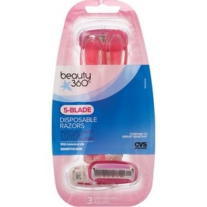 slide 1 of 1, Beauty 360 5 Blade Sensitive Skin Moisture Halo Disposable Razors, 3 ct