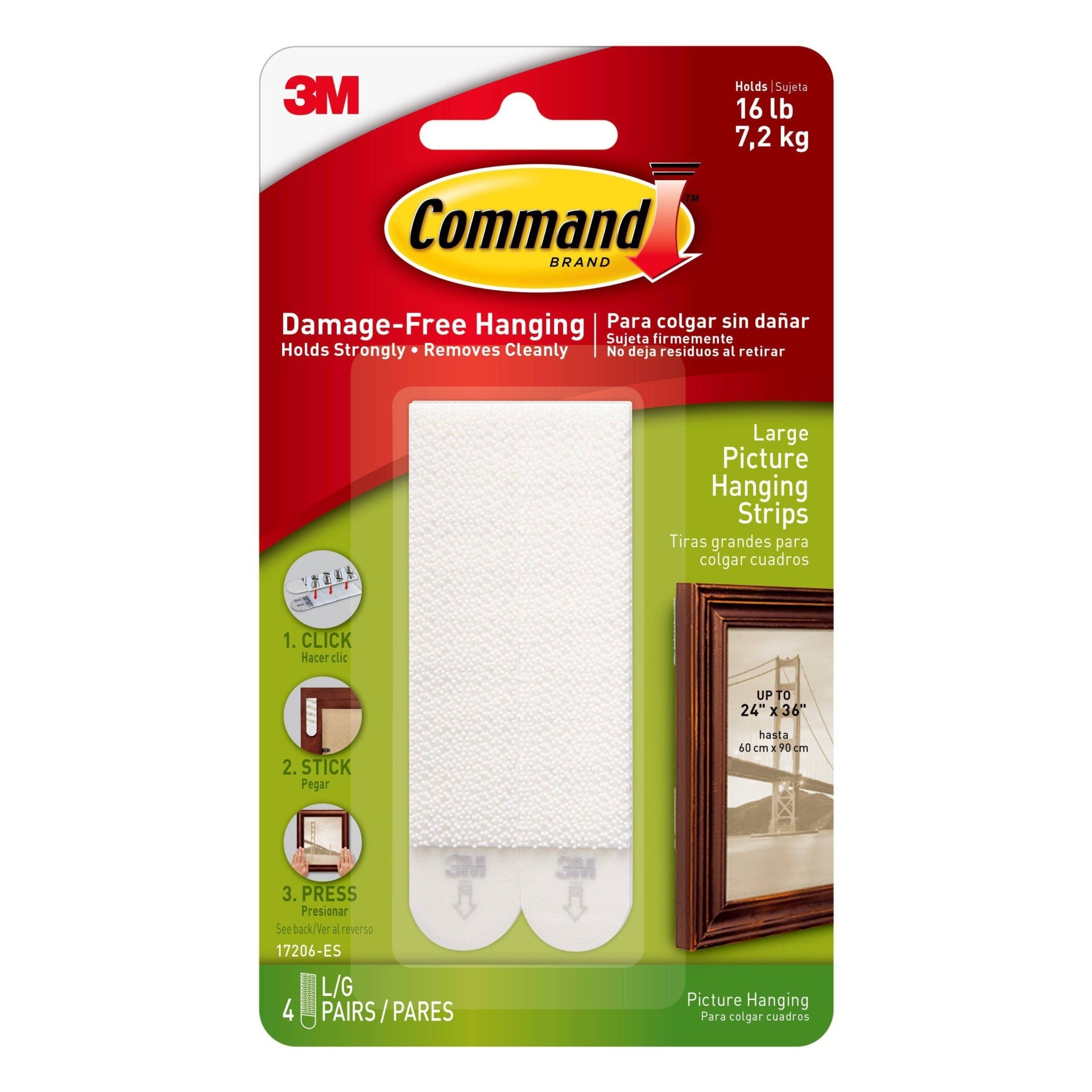 slide 1 of 11, Command Large Picture Hanging Strips, 4 ct
