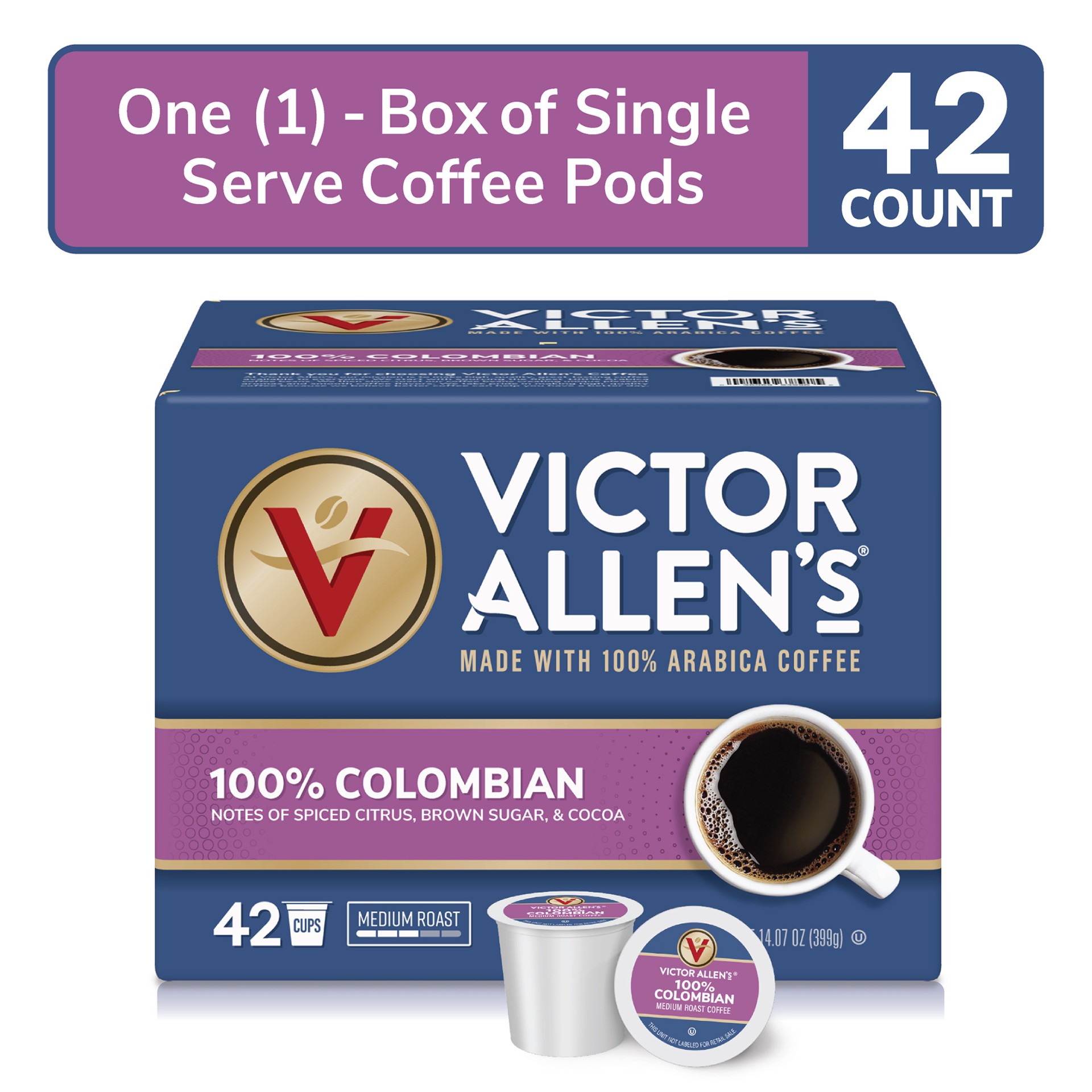 slide 3 of 5, Victor Allen's Coffee 100% Colombian, Medium Roast, , Single Serve Coffee Pods for Keurig K-Cup Brewers - 42 ct, 42 ct