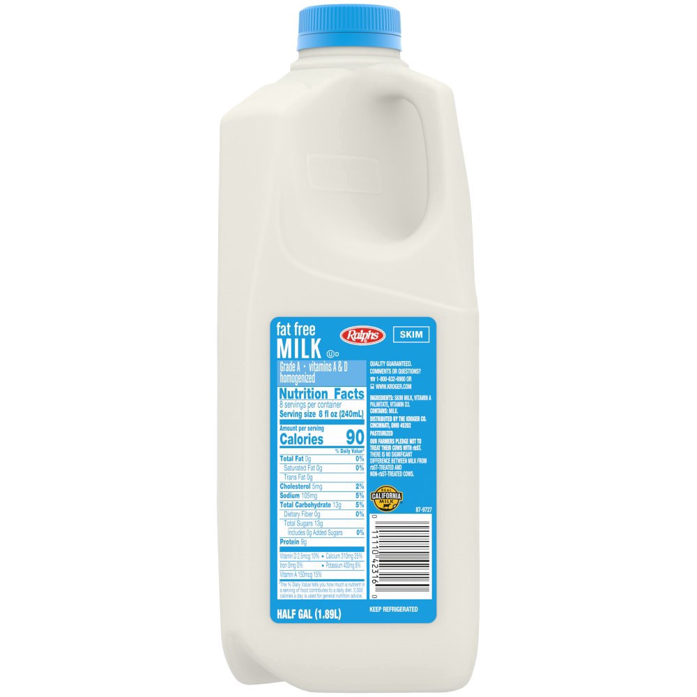 slide 2 of 3, Ralph's Fat Free Skim Milk, 1/2 gal