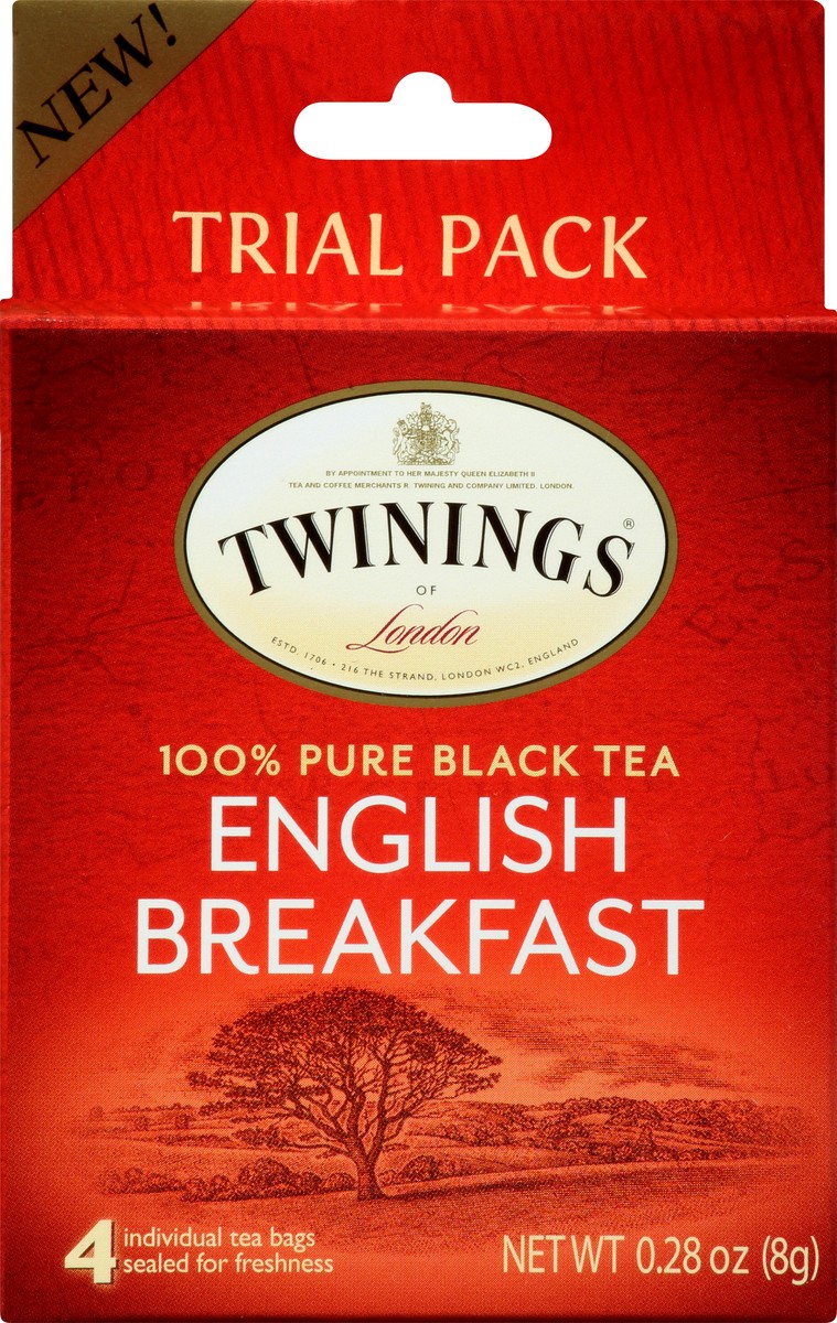 slide 3 of 12, Twinings of London English Breakfast Tea Trial Pack Tea Bags Flavourful Caffeinated for Energy Pure Black Tea, 4 Ea, 4 ct