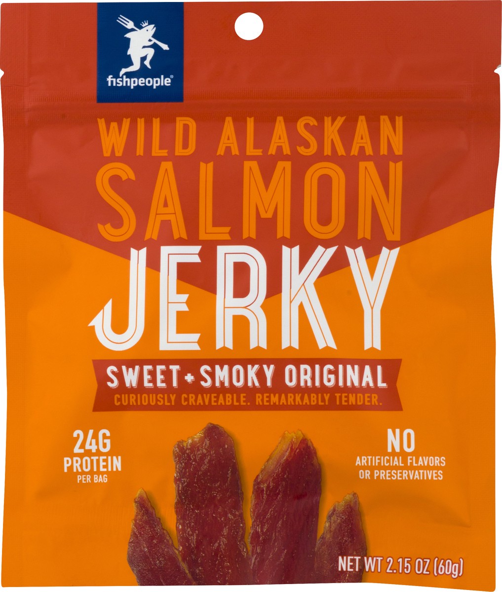 slide 5 of 12, fishpeople Wild Alaskan Sweet + Smoky Original Salmon Jerky 2.15 oz, 2.15 oz