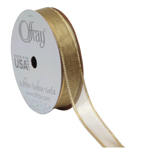 slide 1 of 1, Offray Ribbon Wired Aria Gold 0.625X, 9 ft