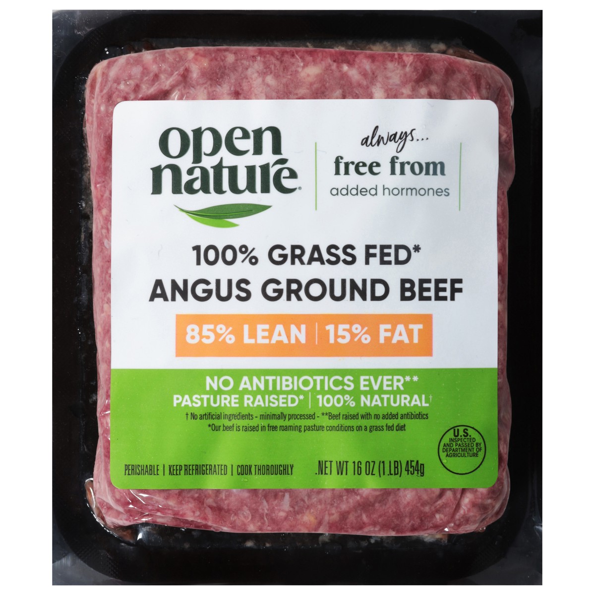 slide 1 of 11, Open Nature 85% Lean 15% Fat All Natural Grass Fed Ground Beef Angus - 16 oz, 16 oz