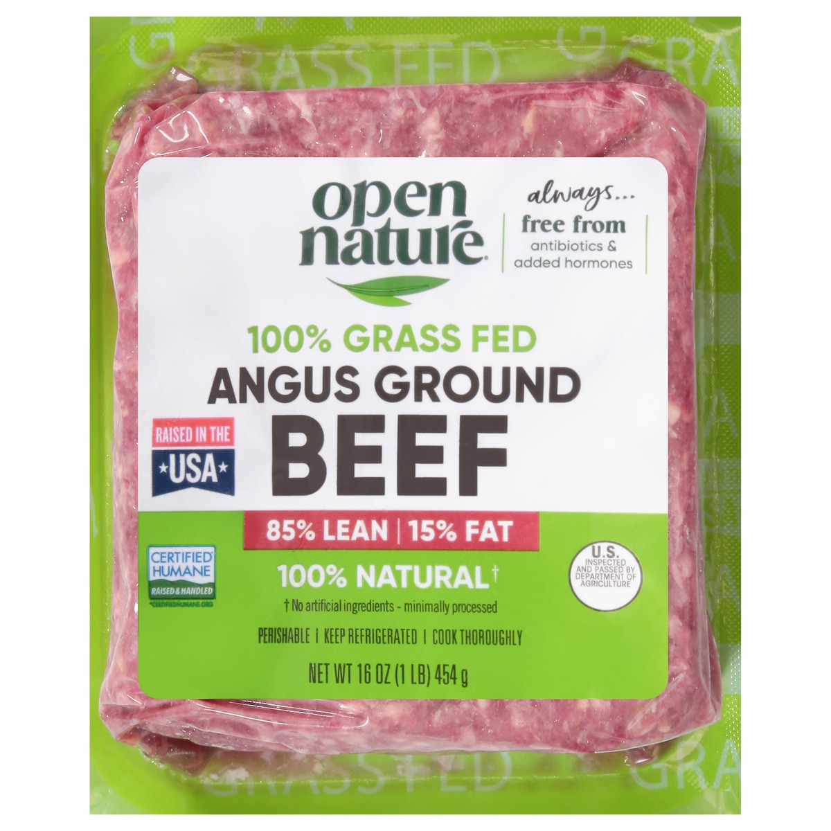 slide 1 of 11, Open Nature Beef, Ground, 85% Lean, Angus, Grass Fed, 