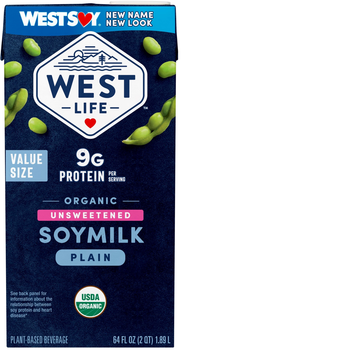 slide 1 of 4, West Life Plain Unsweetened Organic Soymilk Value Size 64 fl oz, 64 fl oz