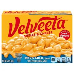 Velveeta Shells and Cheese Mac and Cheese, 1 Box, for Easy Dinner or Dinner Sides, with 2% Milk Cheese, Made with Real Cheese, 12 oz