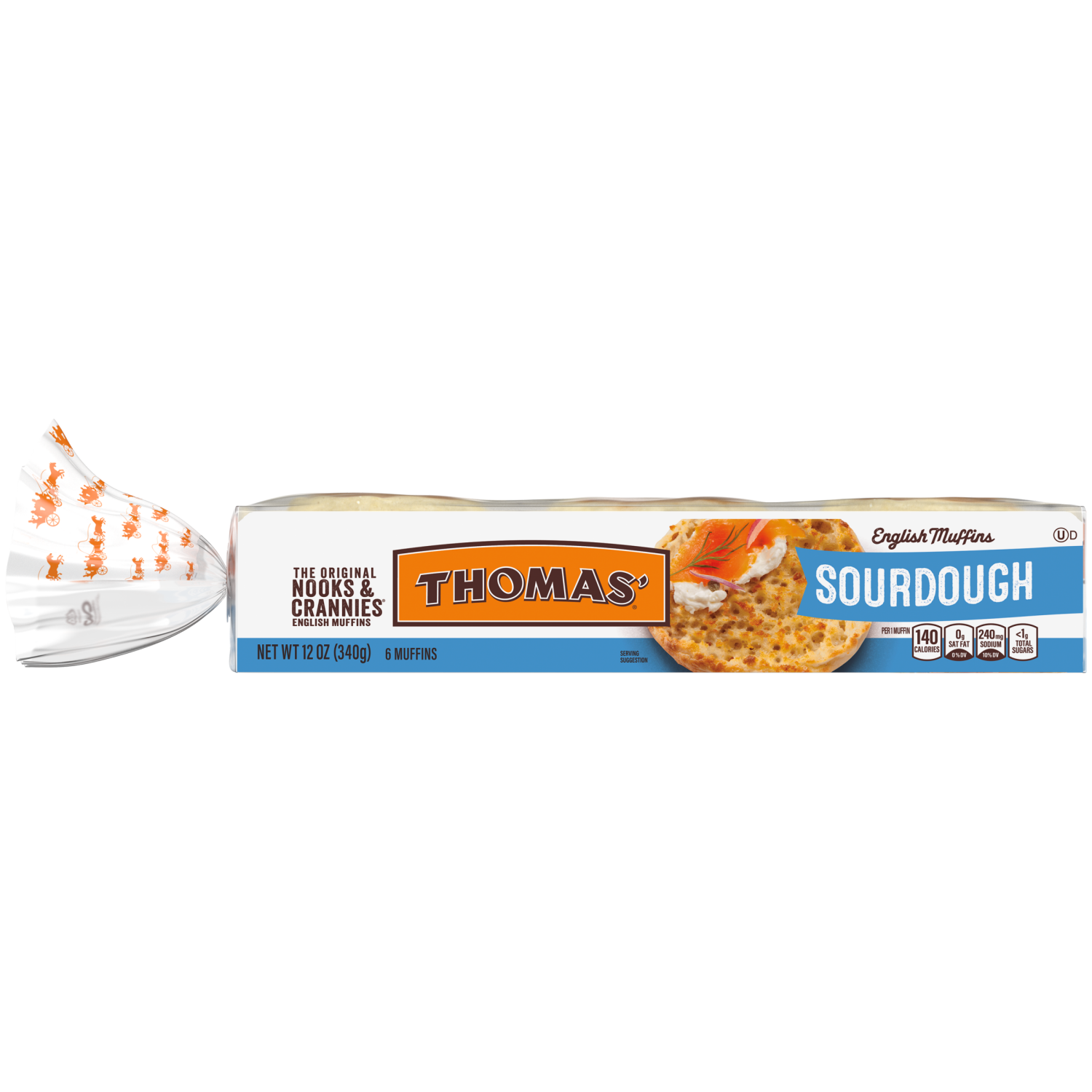 slide 1 of 1, Thomas' Sourdough English Muffins, 6 count, 12 oz, 6 ct