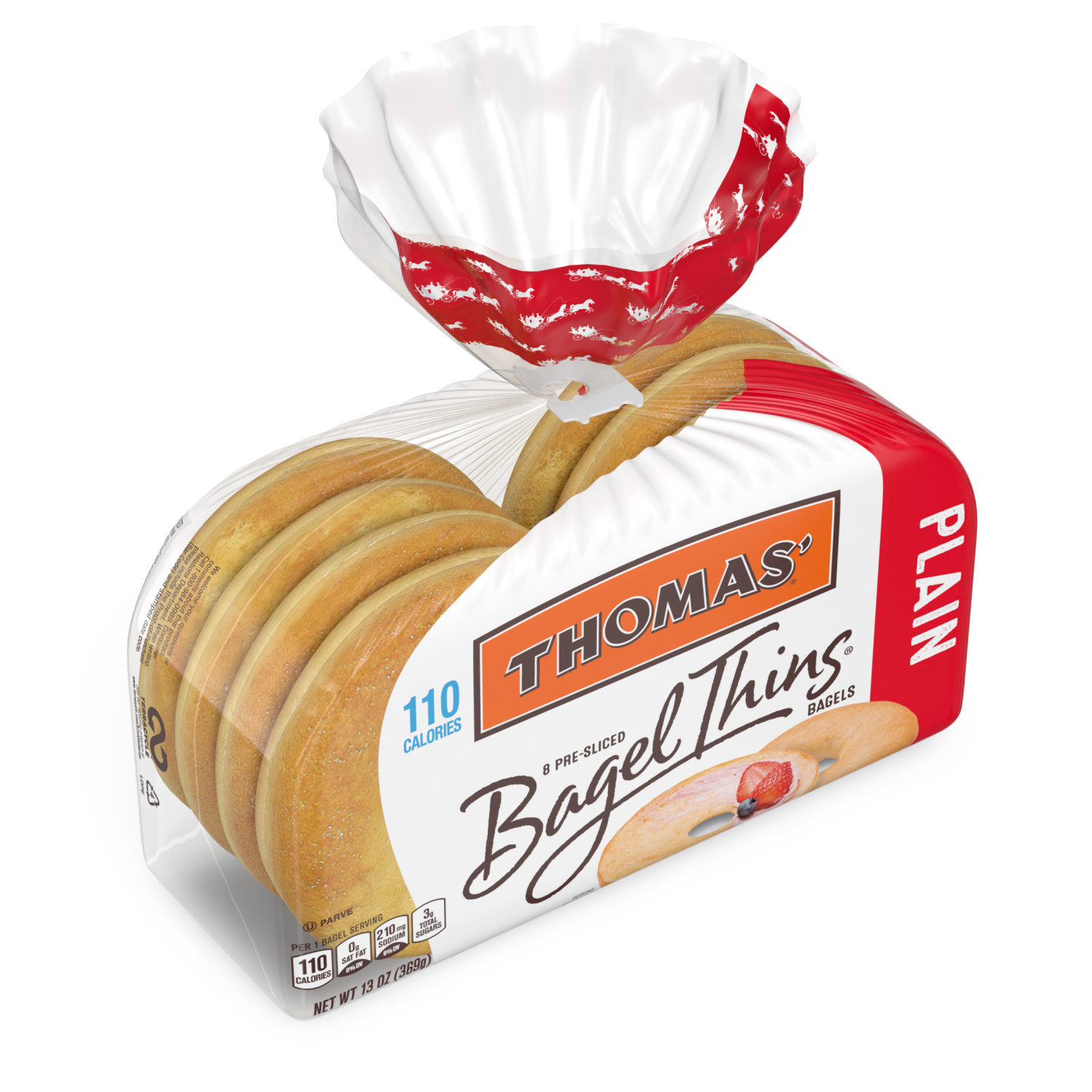slide 3 of 3, Thomas' Plain Bagel Thins, 8 count, 13 oz, 8 ct