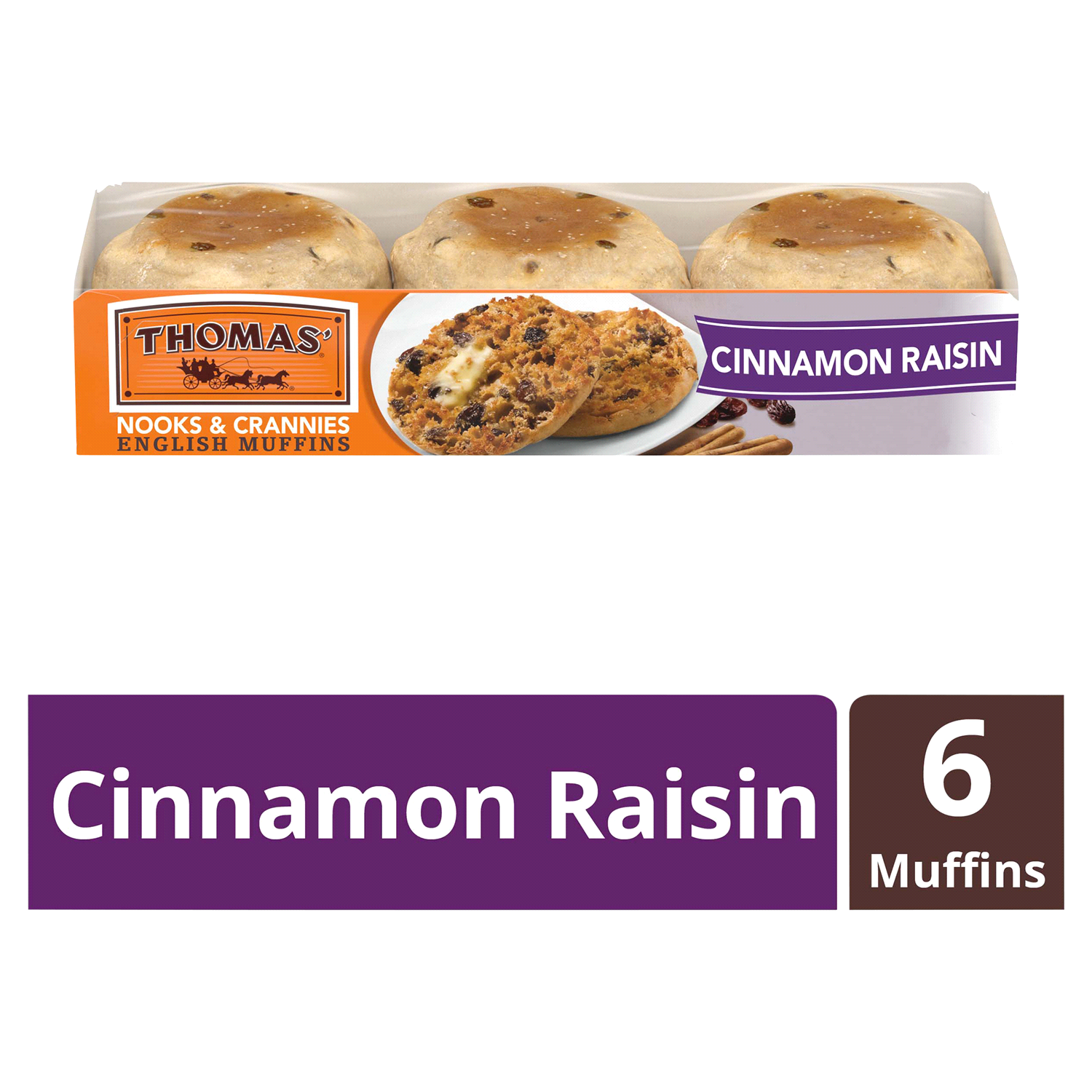 slide 1 of 5, Thomas' Cinnamon Raisin English Muffins, 6 ct
