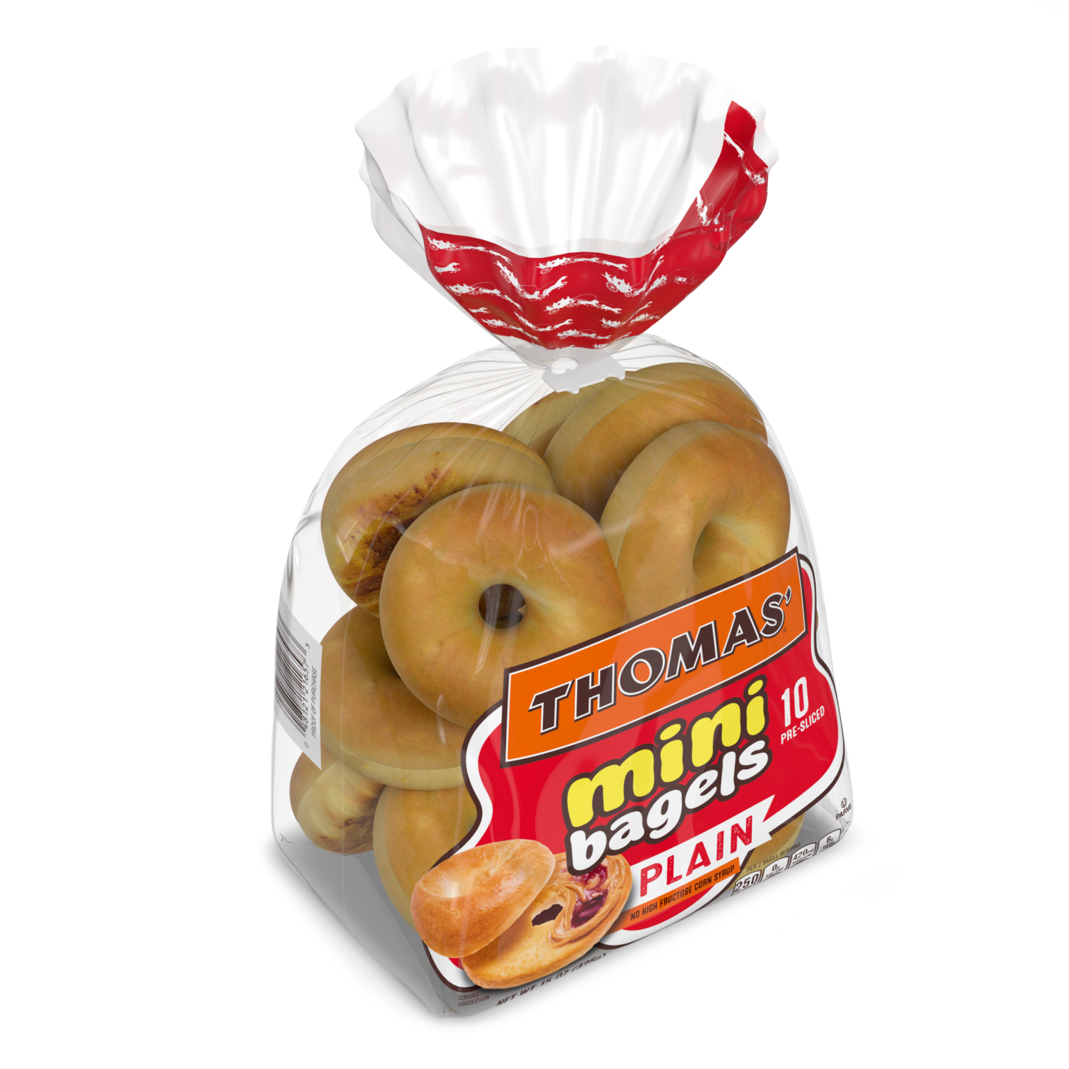 slide 3 of 3, Thomas' Plain Mini Bagels, 10 count, 15 oz, 10 ct
