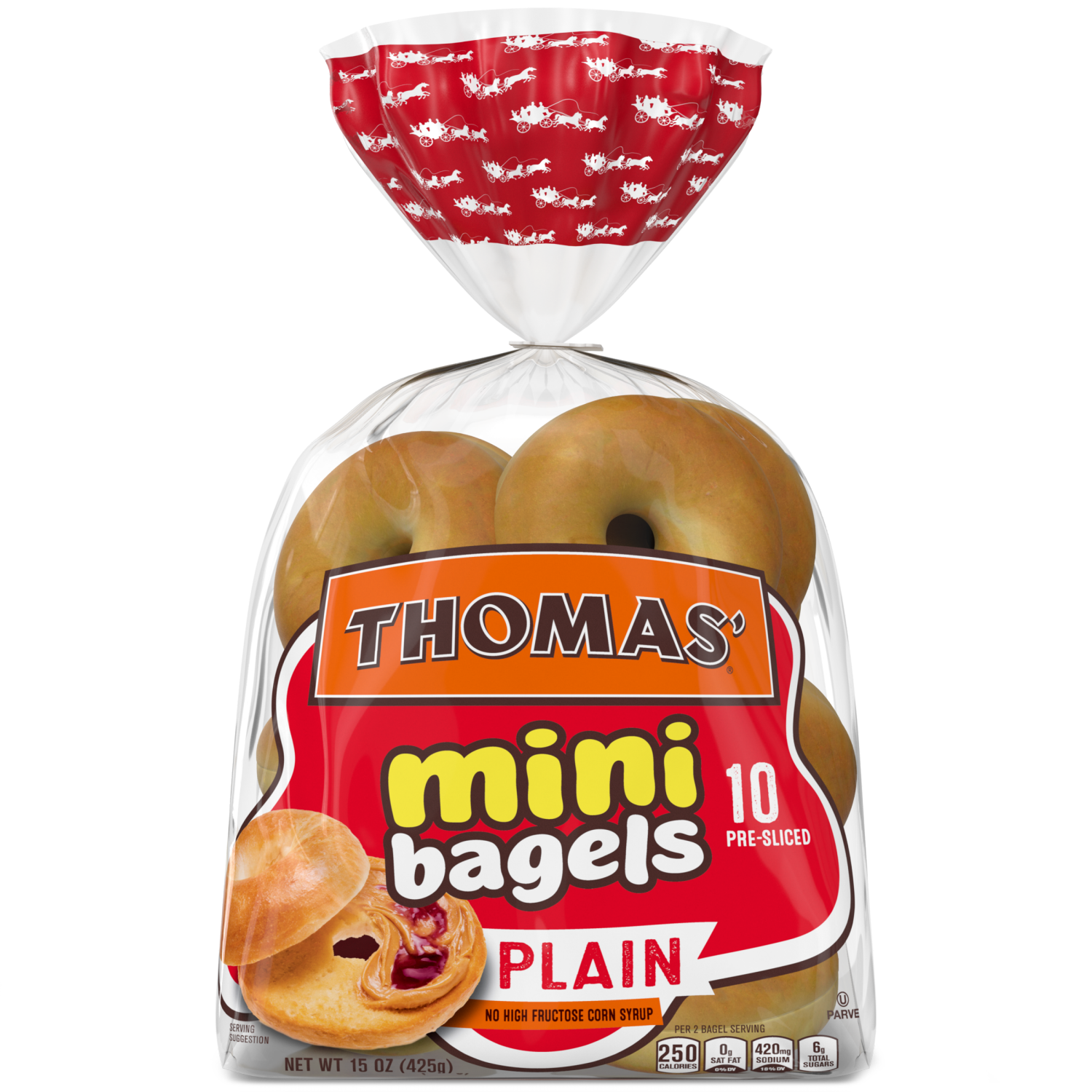 slide 1 of 3, Thomas' Plain Mini Bagels, 10 count, 15 oz, 10 ct