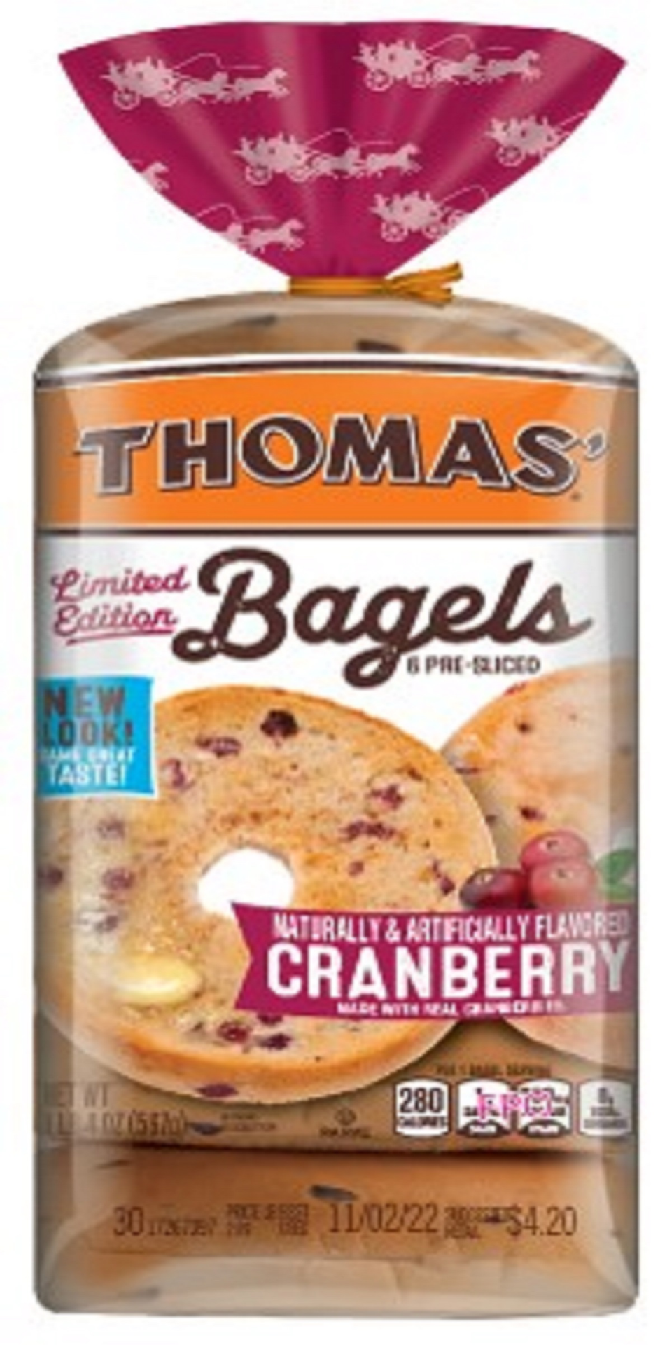 slide 1 of 1, Thomas' Cranberry Bagels, 6 oz