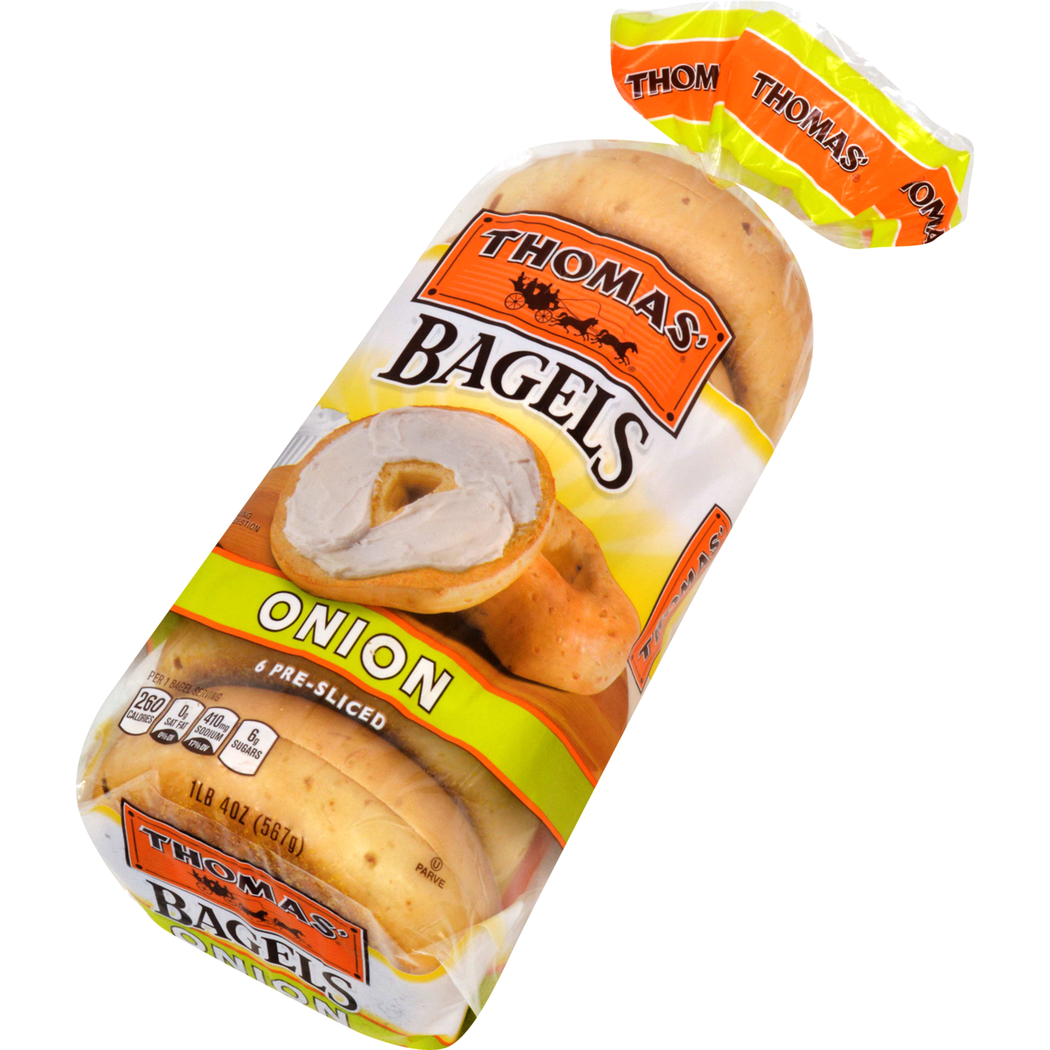 slide 2 of 2, Thomas' Onion Bagels, 6 count, 20 oz, 6 ct