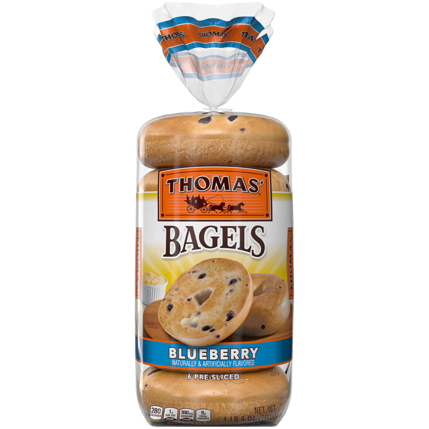 slide 1 of 3, Thomas' Blueberry Bagels, 6 count, 20 oz, 6 ct