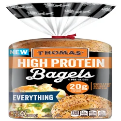 Thomas' High Protein Everything Bagels, 4 count, Bagels, 15.5 oz Bag